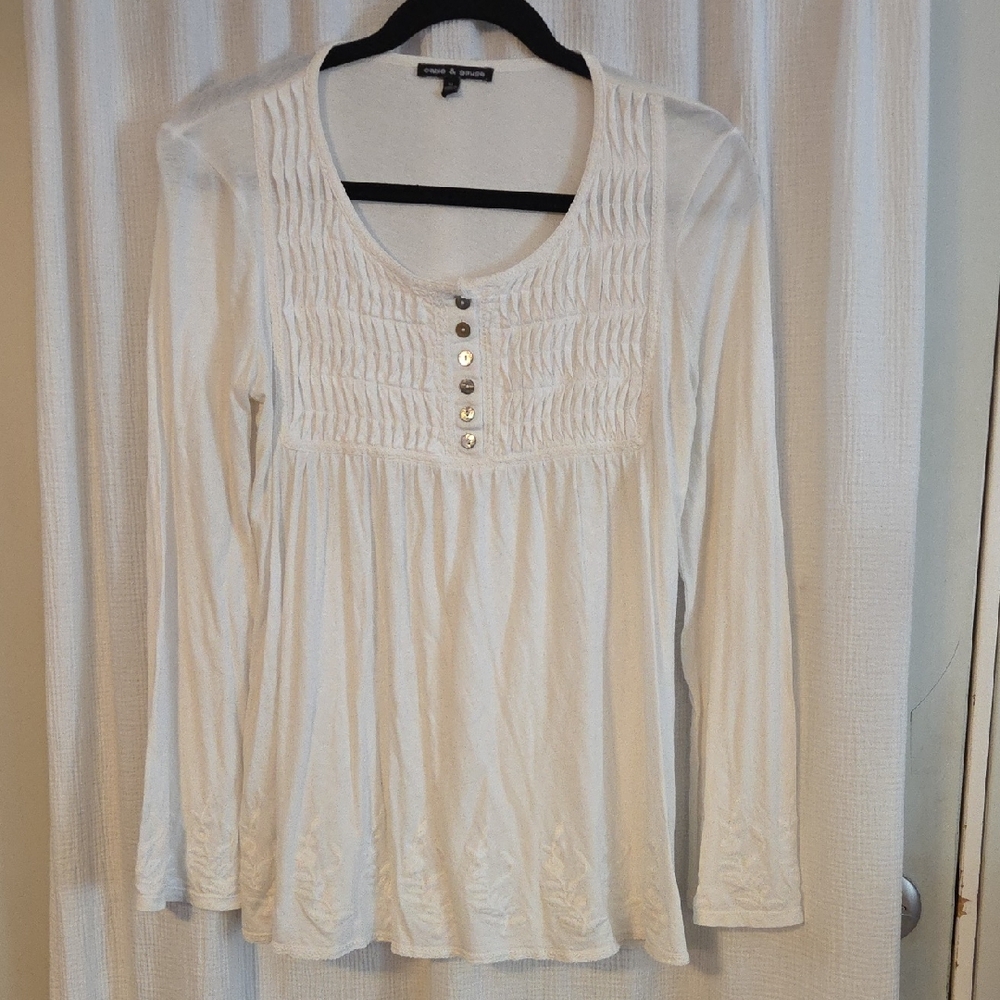 Cable & Gauge Ivory Long Sleeve Top with Button Accents